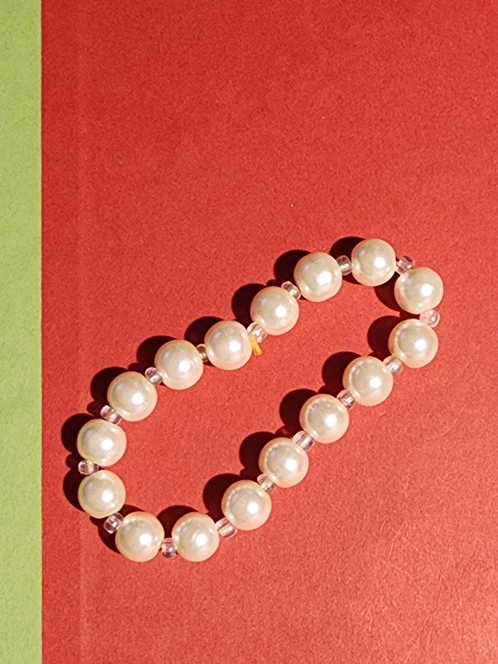 Elegant Faux Pearl Beaded Stretch Bracelet With Clear Spacer Beads